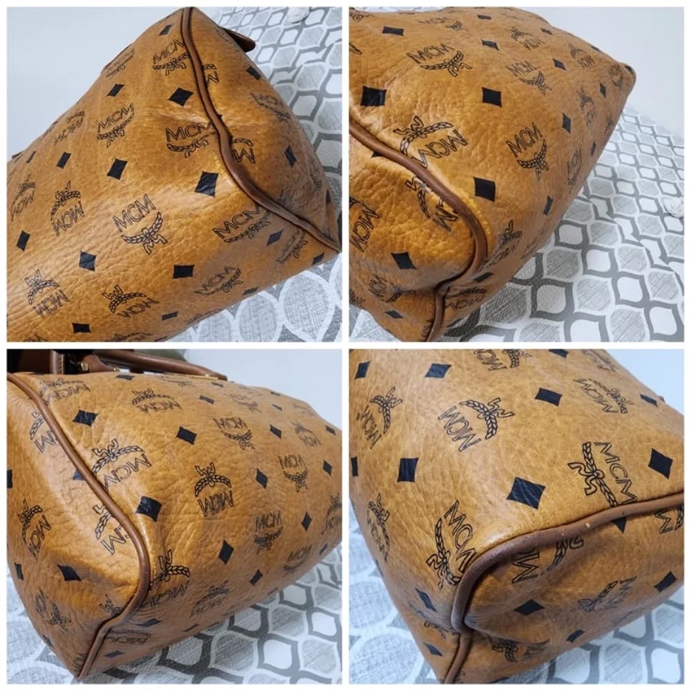 Authentic MCM Visetos Essential Boston Dog Bone Bag Cognac - Picture 5 of 11